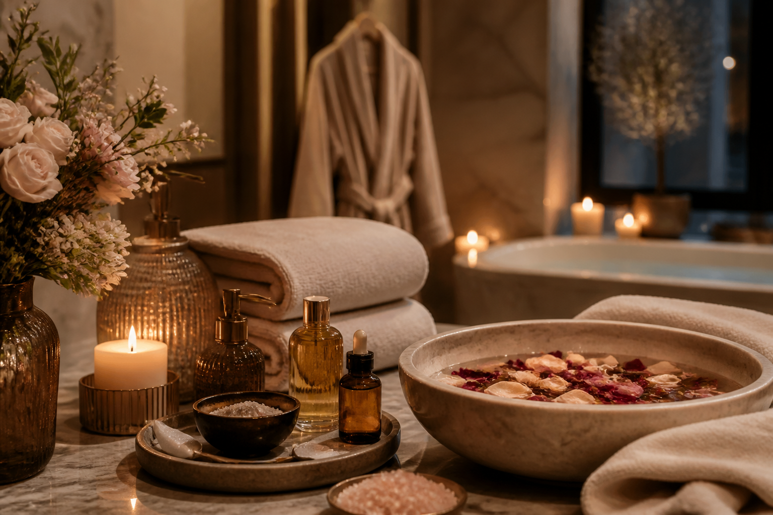 Elegant home spa ritual setup